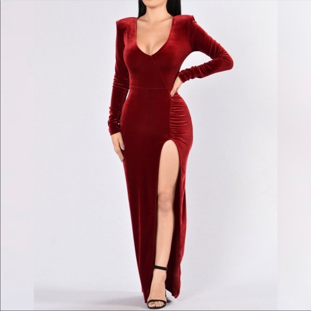 Fashion Nova Velvet Red Floor length dress